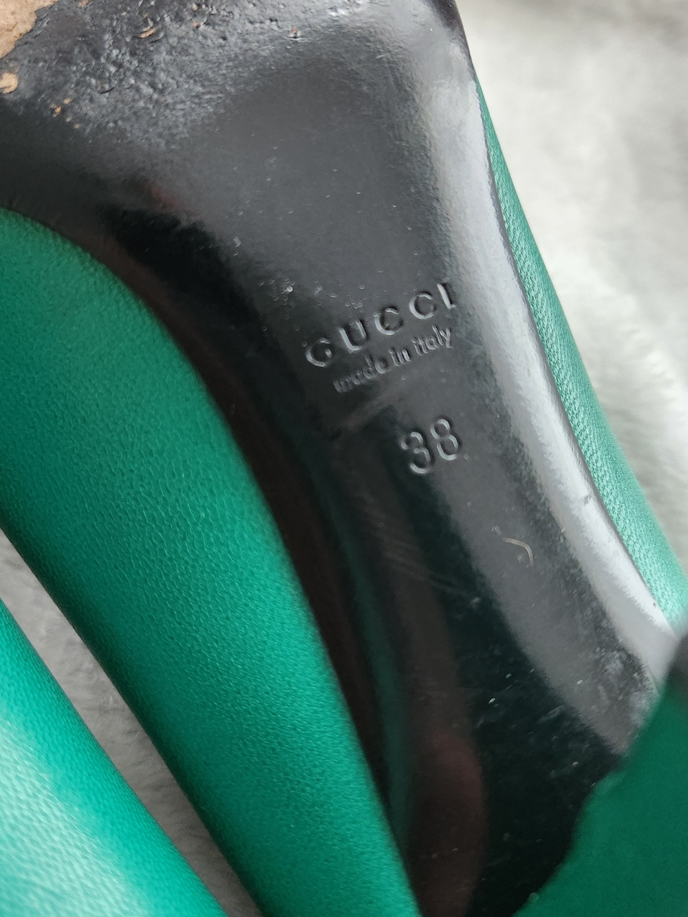 Vintage Gucci Green Leather High Heels Pumps Round Toe Shoes Size 38 US 8 - Picture 9 of 16